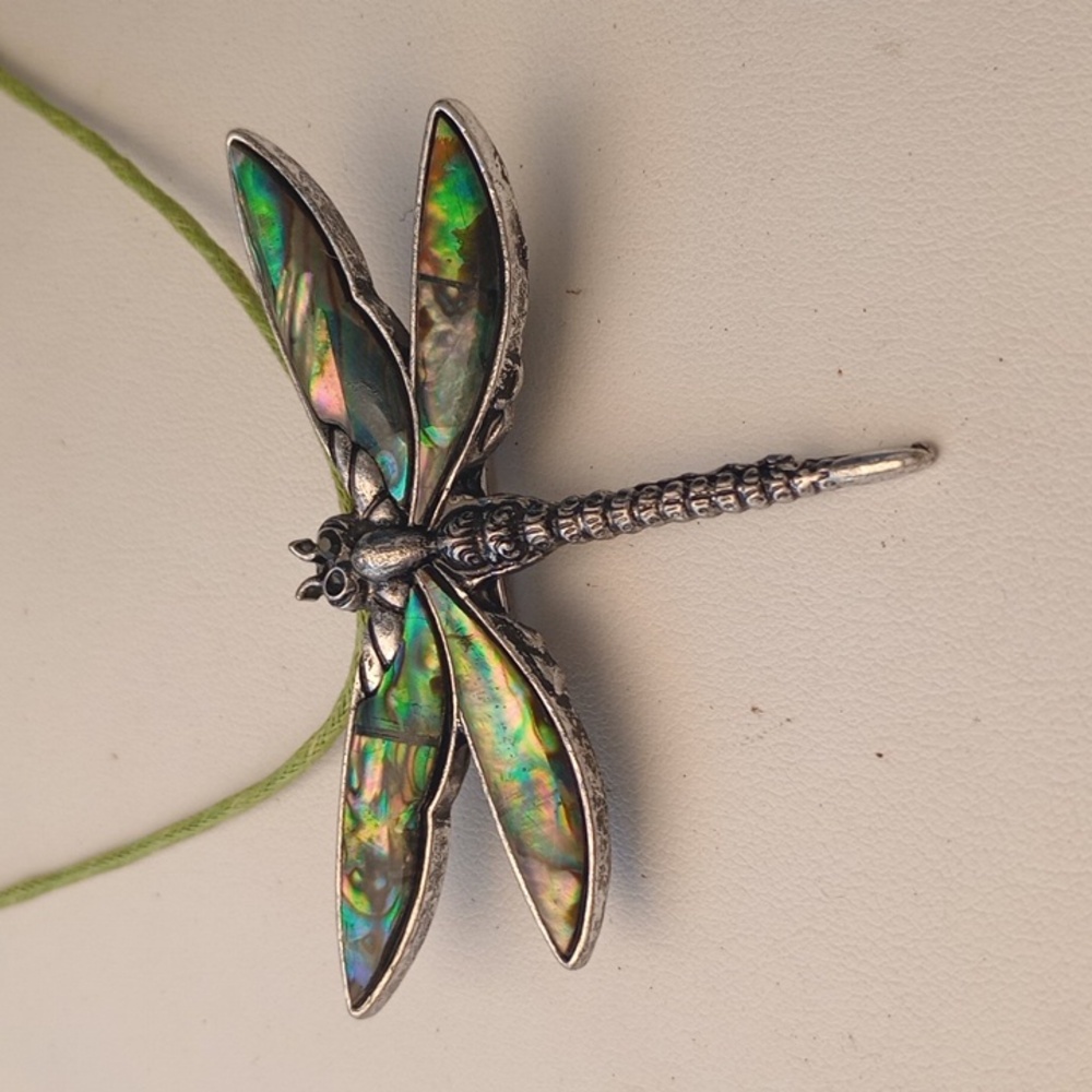 Artisanal Dragonfly Abalone Pendant Necklace Brooch Party Birthday Anniversary